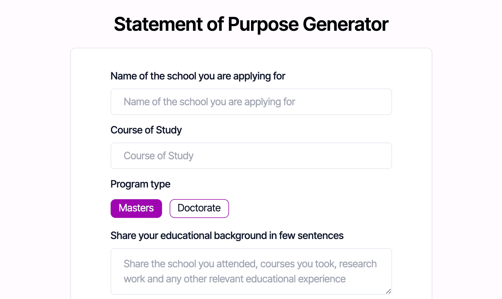 Statement of Purpose Writing Demo